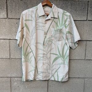 Beige and Green Leaf Print Short Sleeve Shirt